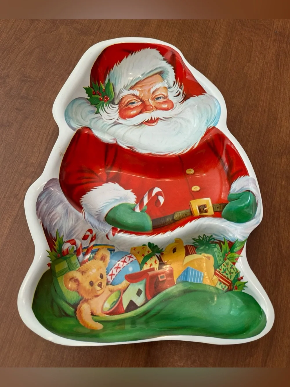 Vintage Santa Serving Tray - three sections Red & Green Holiday Design